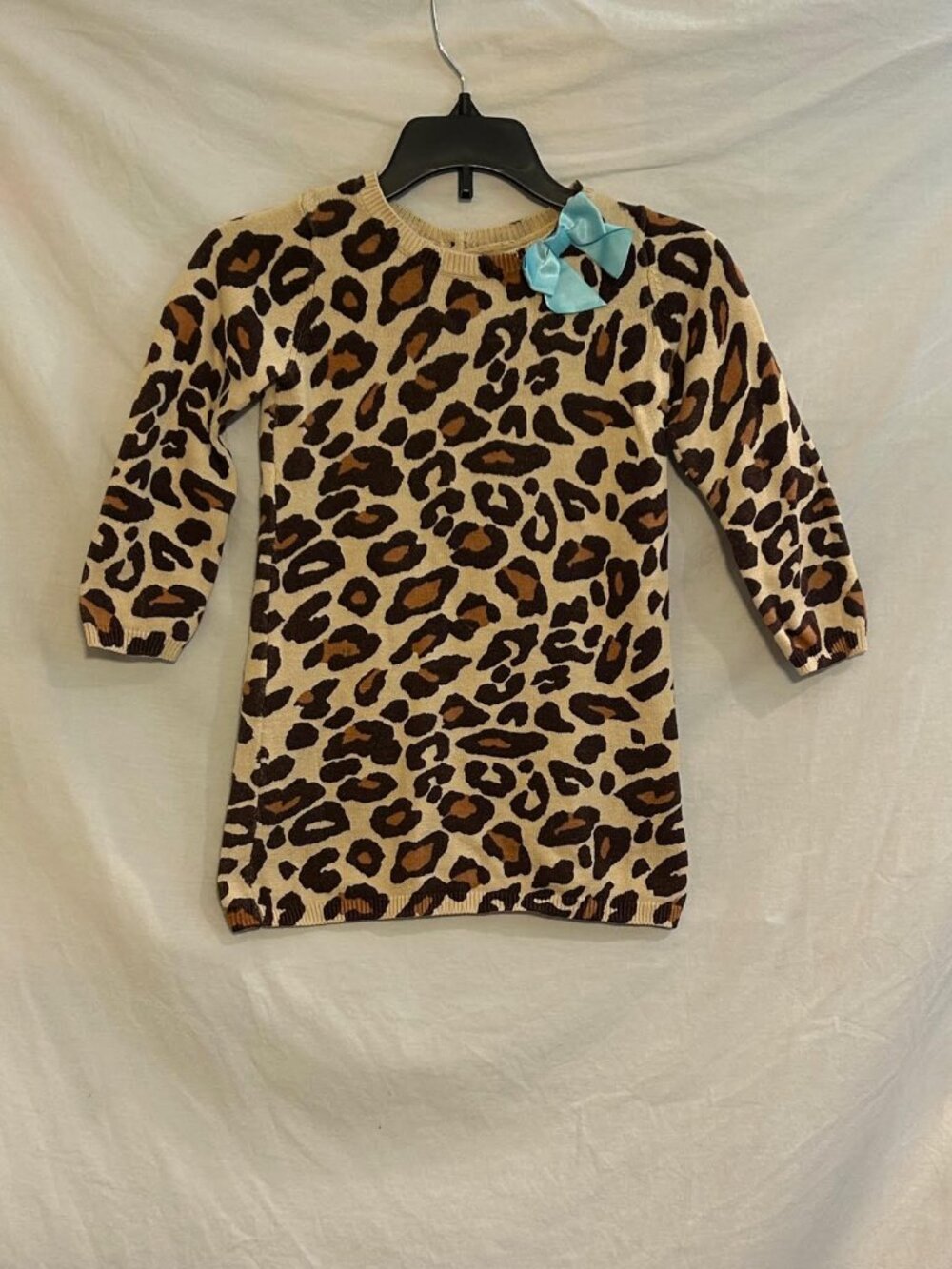 Gymboree Girls Size 3T Tan Brown Cheetah Print Long Sleeve Sweater Dress Classic
